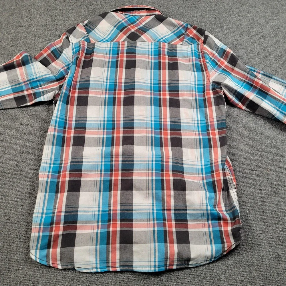 BKE‎ Shirt Mens Medium Blue Red Plaid Western Pearl Snap Long Sleeve Cowboy